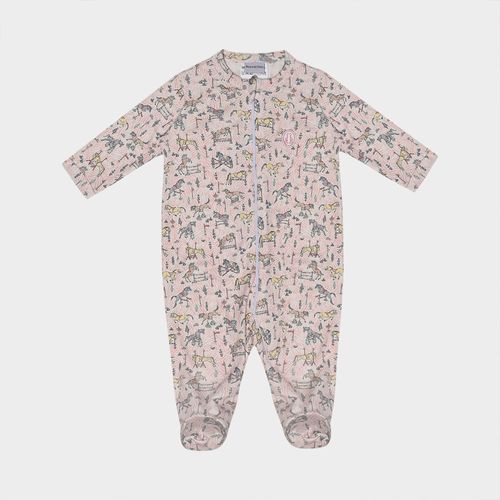 Macacão Bebê Feminino Egípcio Liberty Cavalos com Zíper - ROSA