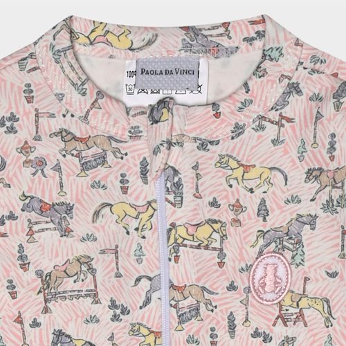 Macacão Bebê Feminino Egípcio Liberty Cavalos com Zíper - ROSA