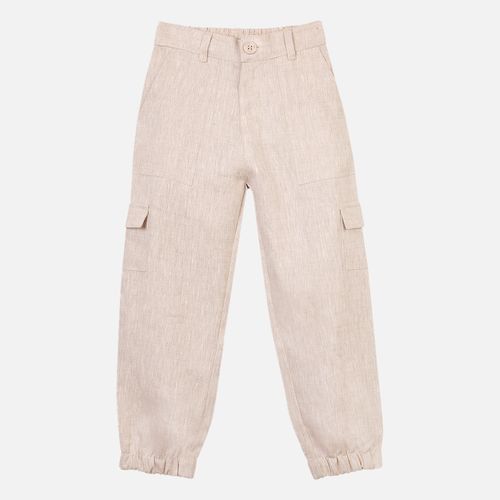 Calça Infantil Masculina Puro Linho com Bolsos Laterais - KAKI