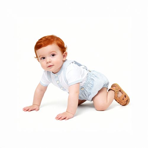 Romper Bebê Masculino Egípcio Gold com Bloomer Listrado - AZUL