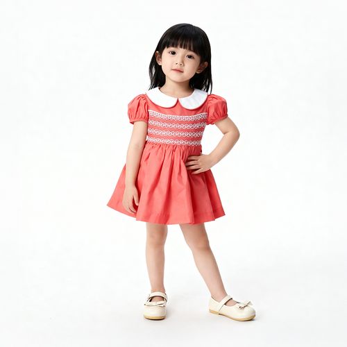 Vestido Bebê Feminino  Com Ponto Smock - VERMELHO