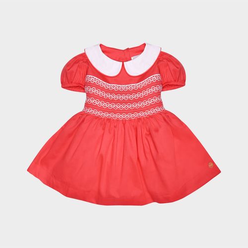 Vestido Bebê Feminino  Com Ponto Smock - VERMELHO