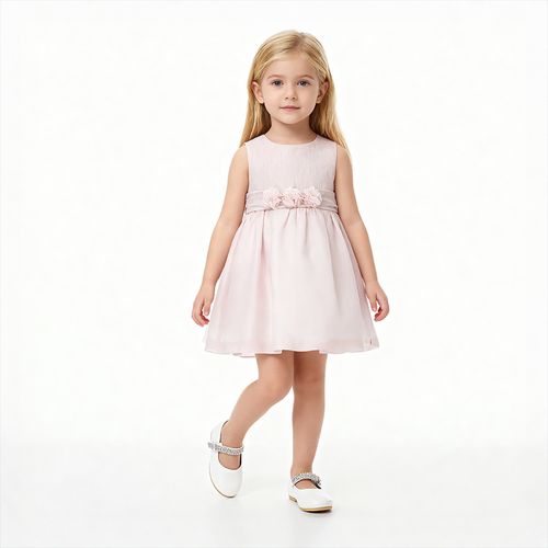 Vestido Bebê Feminino Puro Linho Regata com Flores - ROSA