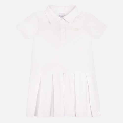 Vestido Infantil Feminino Piquet Duplo Pregas - BRANCO