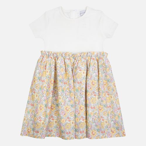 Vestido Infantil Feminino Canelado com Saia Liberty - AMARELO