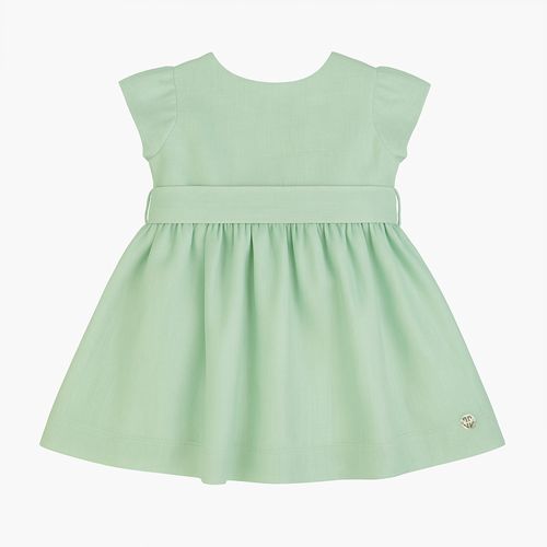 Vestido Bebê Feminino Puro Linho Manga Curta - VERDE