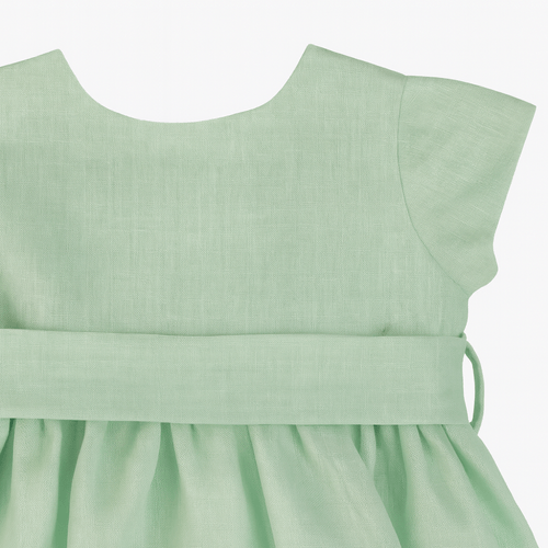 Vestido Bebê Feminino Puro Linho Manga Curta - VERDE