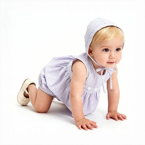 Romper Bebê Feminino Listrado com Babado - LILAS