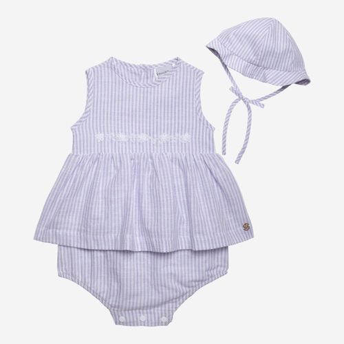 Romper Bebê Feminino Listrado com Babado - LILAS