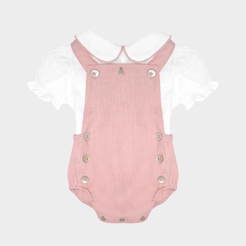 Conjunto Bebê Feminino Puro Linho com Jardineira - ROSE