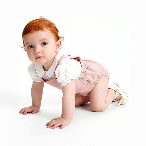 Conjunto Bebê Feminino Puro Linho com Jardineira - ROSE