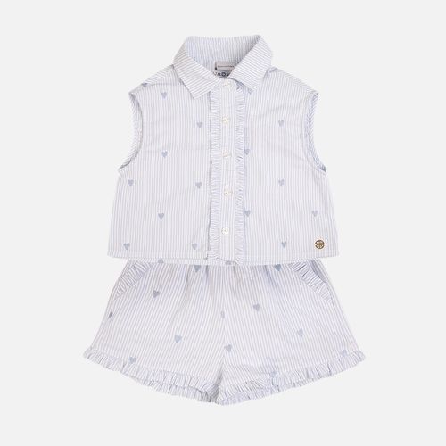 Conjunto Infantil Feminino Anarruga Listrado Bordado Coração - AZUL BEBE