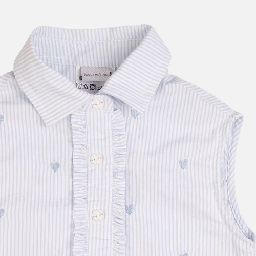 Conjunto Infantil Feminino Anarruga Listrado Bordado Coração - AZUL BEBE