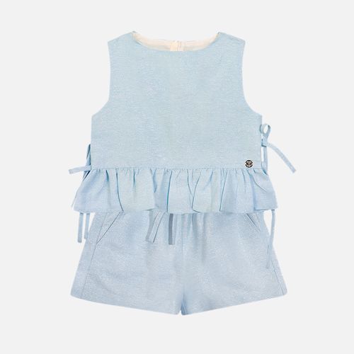 Conjunto Infantil Feminino Lurex com Laços - AZUL