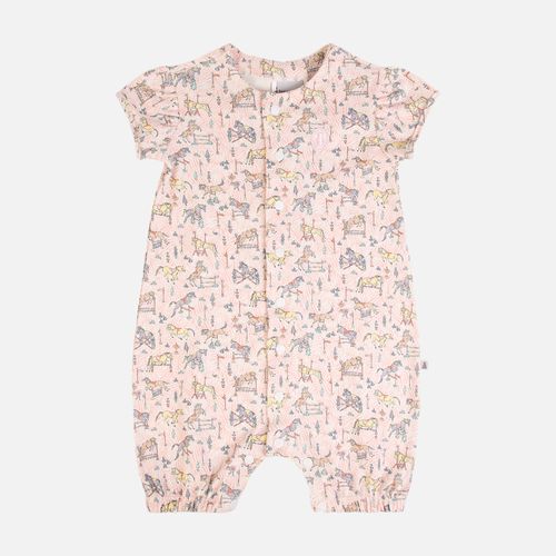 Macacão Curto Bebê Feminino Egípcio Liberty Cavalos - ROSA