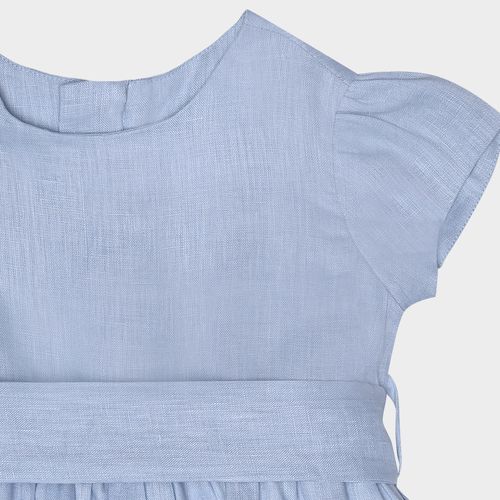 Vestido Bebê Feminino Puro Linho Manga Curta - AZUL