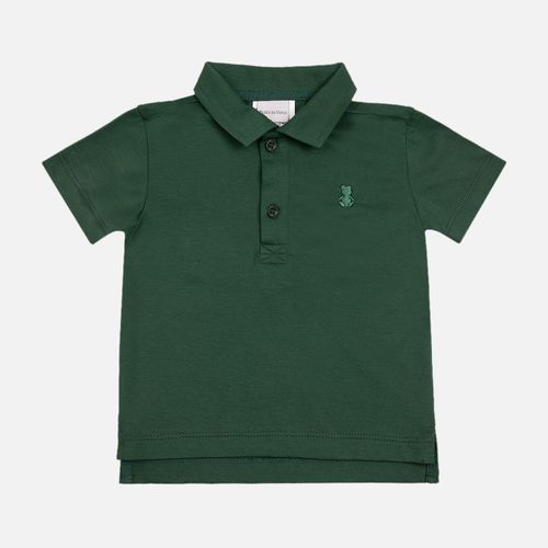 Camiseta Bebê Masculina Polo Pima com Urso - VERDE