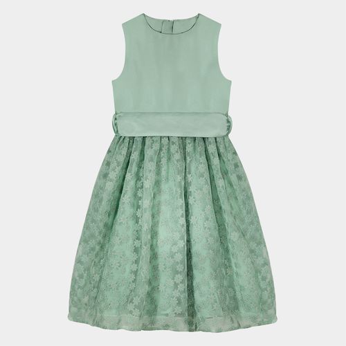 Vestido Infantil Feminino Atelier Tule Bordado Flores - VERDE