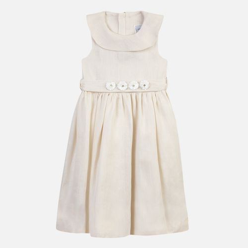 Vestido Infantil Feminino Puro Linho com Flores - OFF WHITE