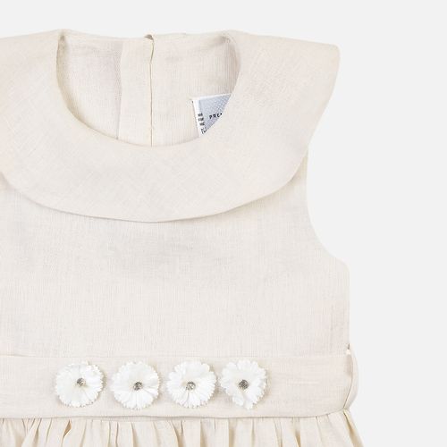 Vestido Infantil Feminino Puro Linho com Flores - OFF WHITE
