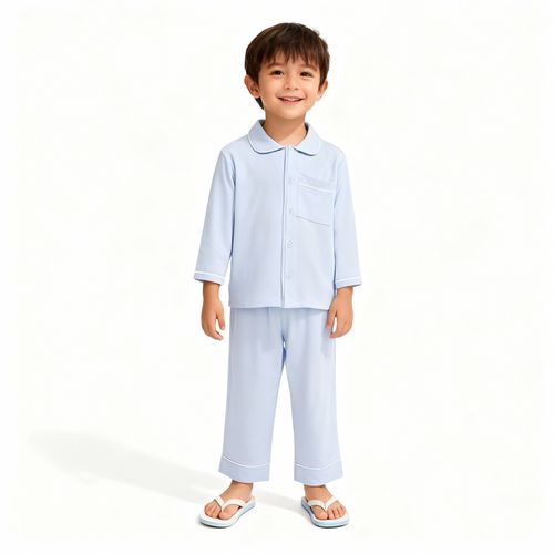 Pijama Bebê Masculino Egípcio Gold Longo com Frisos - AZUL BEBE