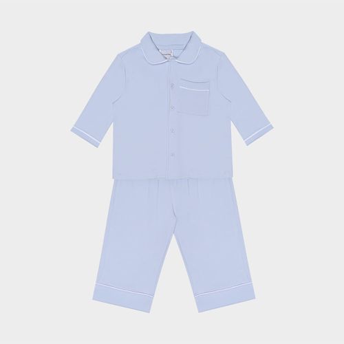 Pijama Bebê Masculino Egípcio Gold Longo com Frisos - AZUL BEBE