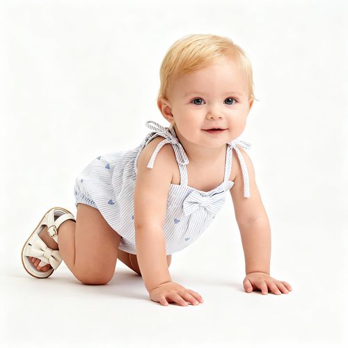 Romper Bebê Femino Anarruga Bordado Coração - AZUL