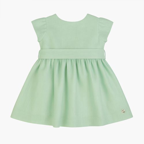 Vestido Bebê Feminino Puro Linho Manga Curta - VERDE