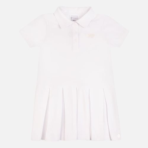 Vestido Infantil Feminino Piquet Duplo Pregas - BRANCO