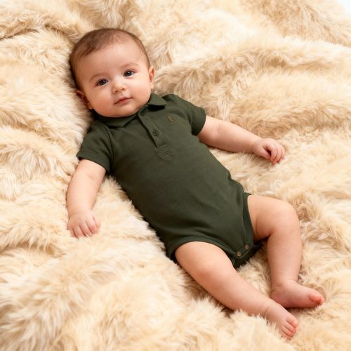 Body Polo Bebê Masculino Pima com Urso - VERDE