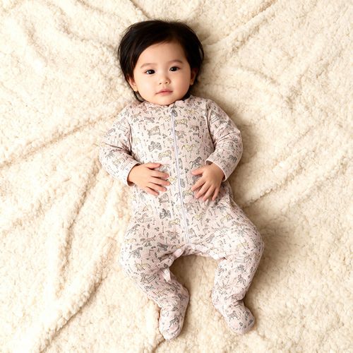 Macacão Bebê Feminino Egípcio Liberty Cavalos com Zíper - ROSA