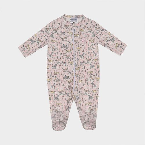 Macacão Bebê Feminino Egípcio Liberty Cavalos com Zíper - ROSA
