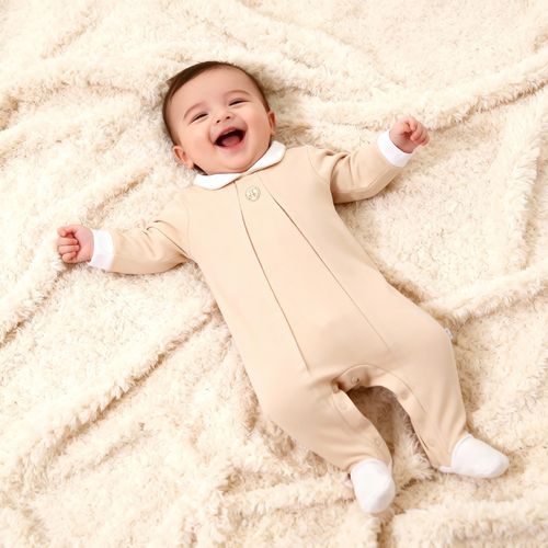 Macacão Bebê Unissex Egípcio Gold com Prega e Bordado - BEGE