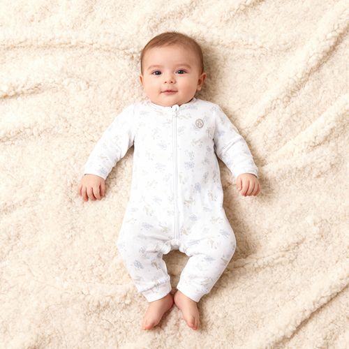 Macacão Bebê Unissex Algodão Egípcio Golden Estampa Safari com Zíper - CINZA