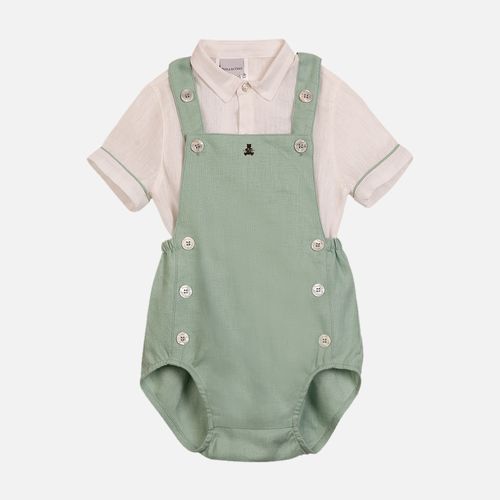 Conjunto Bebê Masculino em Puro Linho com Jardineira - VERDE