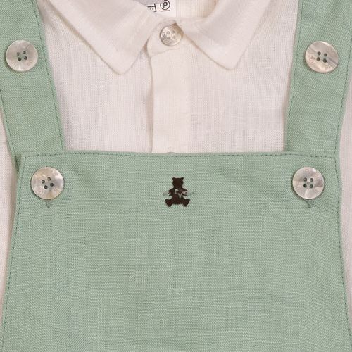 Conjunto Bebê Masculino em Puro Linho com Jardineira - VERDE