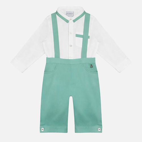 Conjunto Bebê Masculino Puro Linho Jardineira com Camisa - VERDE
