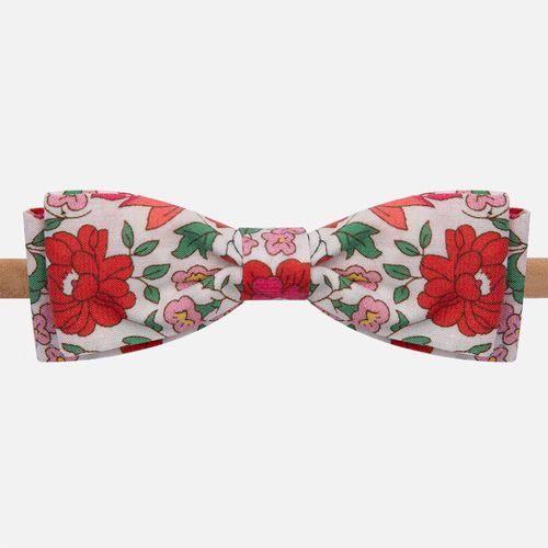 Faixa de Cabelo Bebê Floral com Laço Duplo - FLORAL /VERMELHO