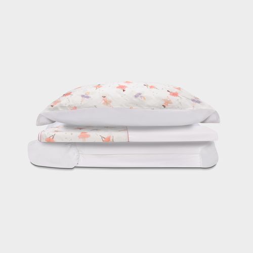 Jogo de Cama Solteiro Algodão Egípcio Fio 230 Bailarinas - BRANCO