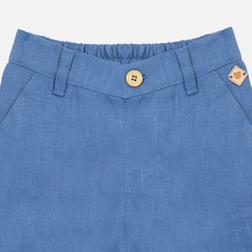 Bermuda Bebê Masculina Puro Linho com Bolso - AZUL JEANS