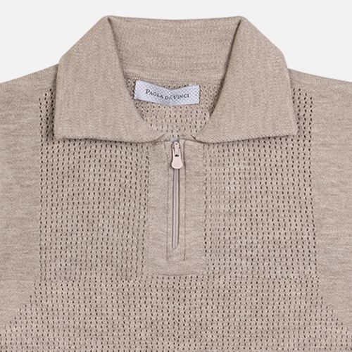 Camisa Infantil Masculina Polo com Zíper - KAKI