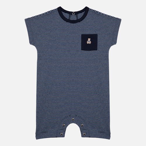 Macacão Curto Bebê Masculino Listrado Sinope com Bolso - AZUL MARINHO