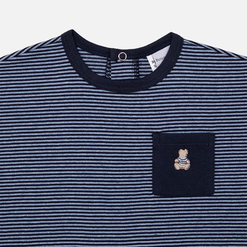 Macacão Curto Bebê Masculino Listrado Sinope com Bolso - AZUL MARINHO