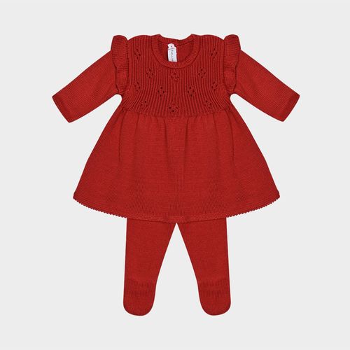 Saída de Maternidade Feminina Vestido Pala Furinhos com Babado - BRICK