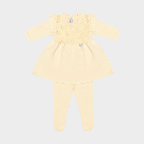 Saída de Maternidade Feminina Vestido Pala Furinhos com Babado - AMARELO PO