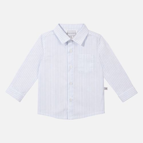 Camisa Bebê Masculina Listrada Manga Longa com Bolso - AZUL
