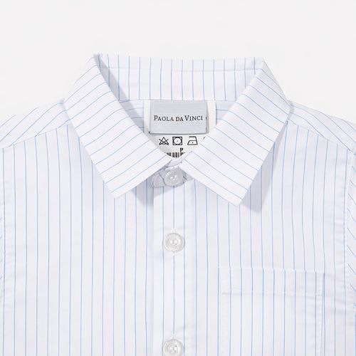 Camisa Bebê Masculina Listrada Manga Longa com Bolso - AZUL