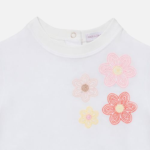 Camiseta Bebê Feminina Malha com Bordado Flores - OFF WHITE