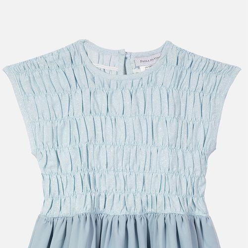 Vestido Infantil Feminino Lurex Franzido com Saia Lisa - AZUL