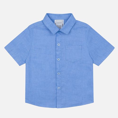 Camisa Bebê Masculina Puro Linho Manga Curta - AZUL